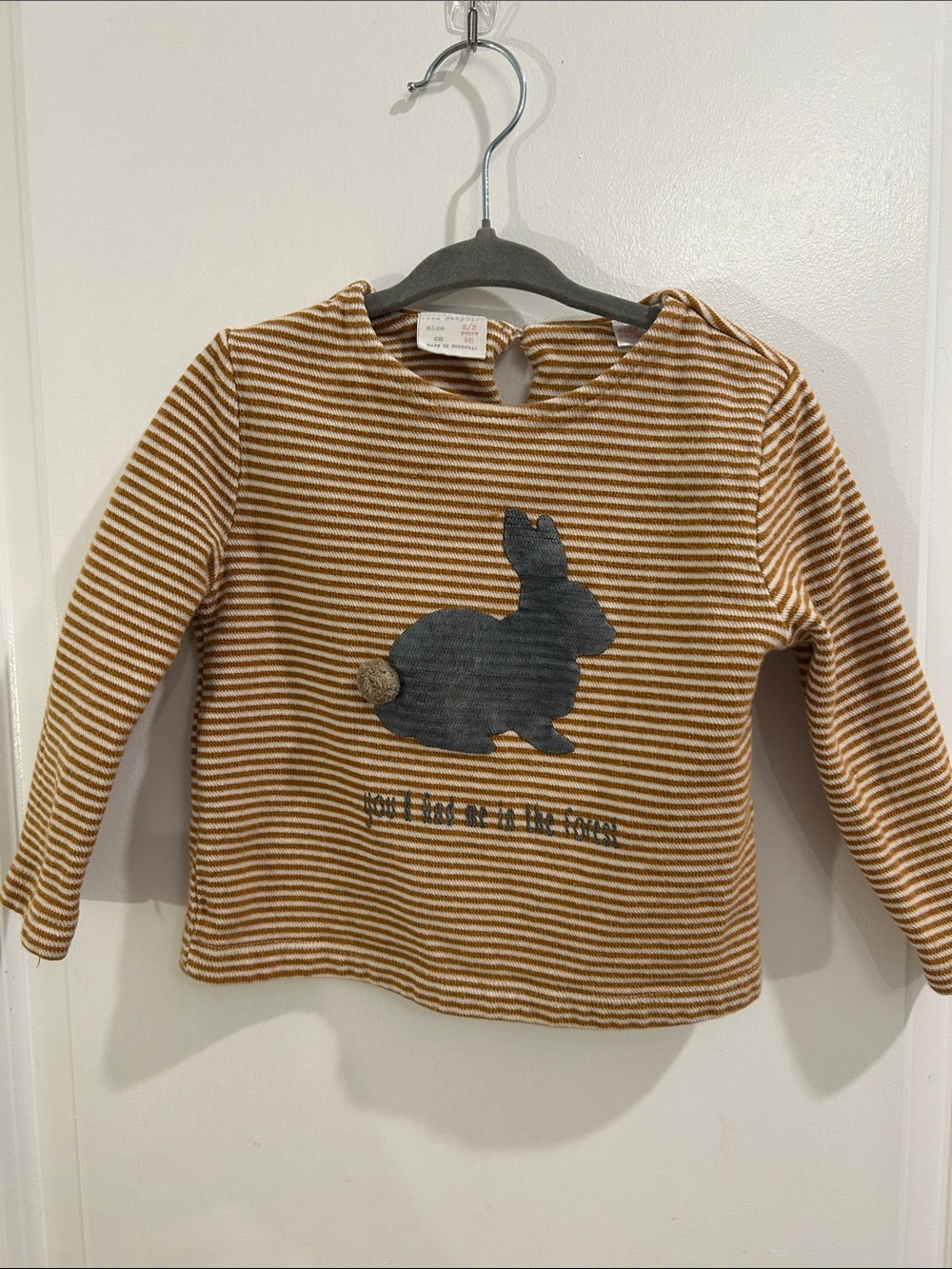 Zara Brown & Cream Striped Long-Sleeve Top with Bunny Appliqué